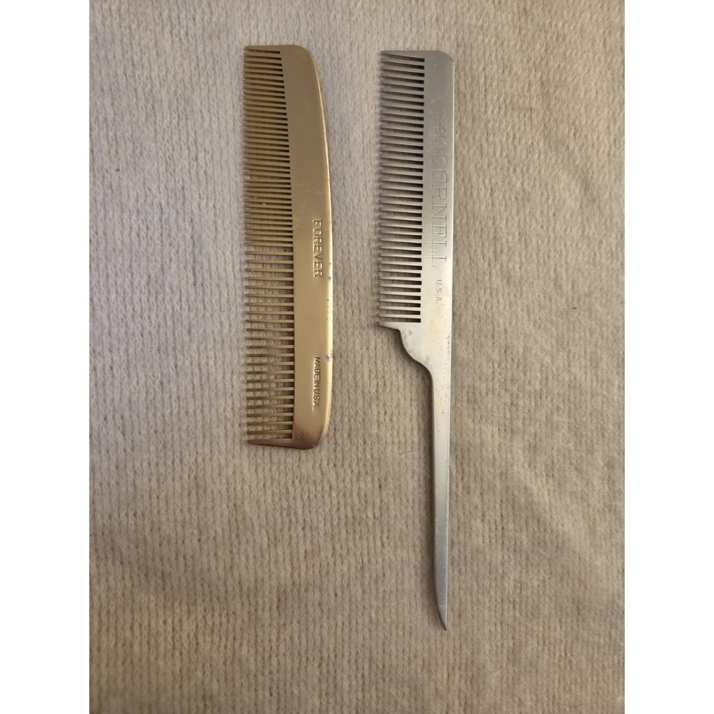 Vintage Metal Rat‑Tail Comb Lot – Cornell 300 & Forever Imperial – USA Made